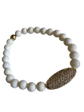 Classic Shell Bead Gold Pave Stretch Bracelet 14K Gold Filled Bracelet